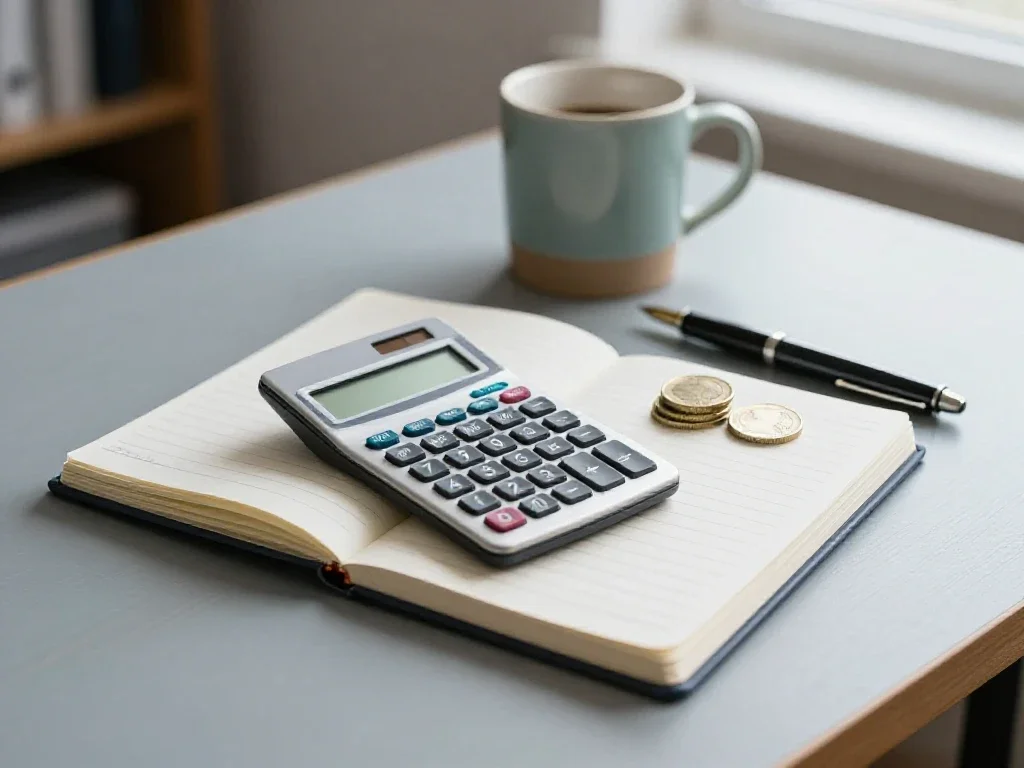 Calculatrice et carnet budgétaire pour comparer les options financières avant de prendre une décision.