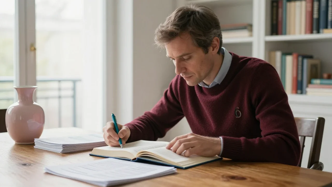Un homme analyse divers sujets avec précision pour obtenir des réponses claires et éclairées.